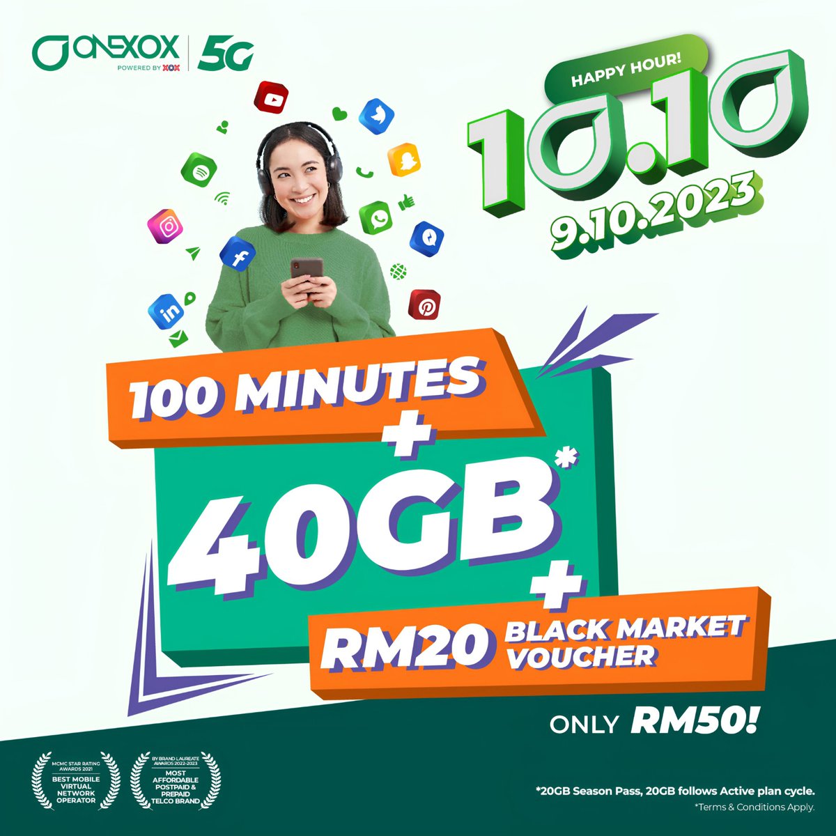 onexoxplan's tweet photo. HAPPY HOUR 9/10/2023

40GB* + 100 Mins + RM20 baucar BLACK MARKET @ RM50

Beli melalui:
1. SMS " YES " ke 22111⁣
2. *150# > SeasonPass > HappyHour⁣
3. Black App

Tiada had pembelian.

*20GB season pass
*20GB mengikut kitaran aktif plan anda – tebus di Black App dlm masa 45 hari https://t.co/iM1v29npcq
