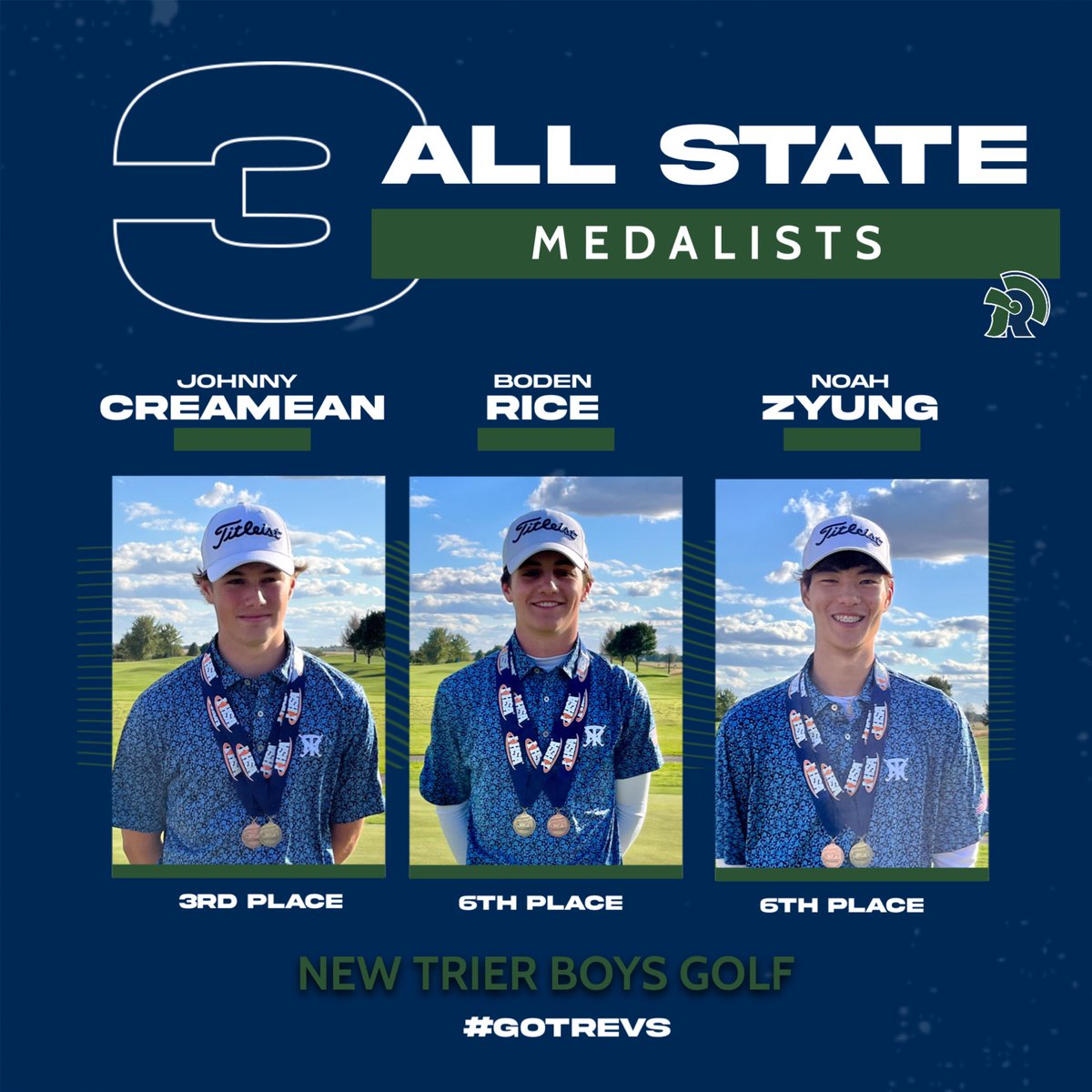 Congratulations to our 3 athletes who also earned individual medals this weekend at the State Golf Tournament 👏 <a href="/NTBoysGolf1/">NT Boys Golf</a> 

Johnny Creamean - 3rd Place
Boden Rice - Tied for 6th Place 
Noah Zyung - Tied for 6th Place