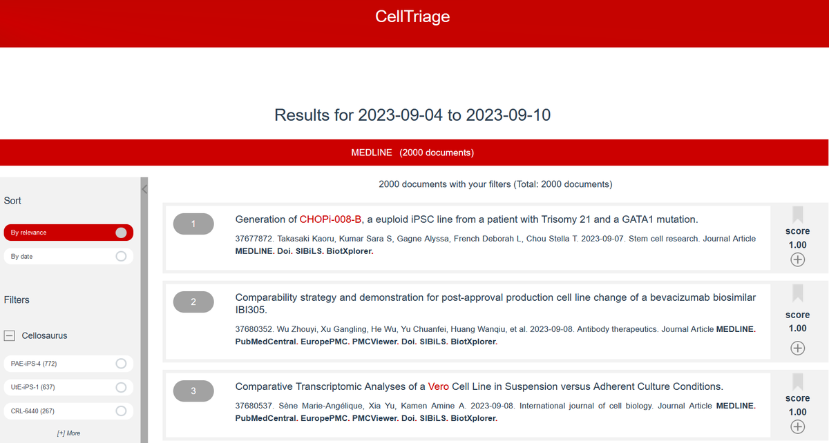 patrickruch (@patrickruch) on Twitter photo Relief 🥳...
We've just released a new SIB-internal #textmining service: CellTriage will now support the <a href="/Cellosaurus/">Cellosaurus</a> curation. First end-user feedback: out of the 34 top ranked results, 31 (91%) were judged as relevant ! <a href="/ISBSIB/">SIB</a> <a href="/sibliterature/">sibils</a> <a href="/ELIXIREurope/">ELIXIR Europe</a> <a href="/biocurator/">Int Soc Biocuration</a> Relief 🥳...
We've just released a new SIB-internal #textmining service: CellTriage will now support the <a href="/Cellosaurus/">Cellosaurus</a> curation. First end-user feedback: out of the 34 top ranked results, 31 (91%) were judged as relevant ! <a href="/ISBSIB/">SIB</a> <a href="/sibliterature/">sibils</a> <a href="/ELIXIREurope/">ELIXIR Europe</a> <a href="/biocurator/">Int Soc Biocuration</a>