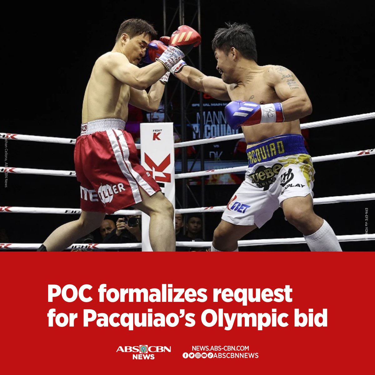 ABSCBNNews's tweet photo. Naghain na ang Philippine Olympic Committee ng request para payagan si Manny Pacquiao na lumahok sa 2024 Paris Olympic Games.

BASAHIN: https://t.co/kj5T0Eu4rZ https://t.co/q2VFE8N9uQ