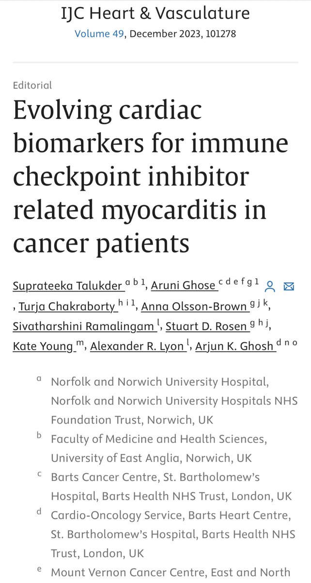 Hot off the press - authors.elsevier.com/sd/article/S23…
Pan London #CardioOncology <a href="/arjunkg/">Dr Arjun Ghosh (London Cardio-Oncology)</a> <a href="/BartsCardiac/">Cardiac Scientists at Barts Health</a> <a href="/HatterCardioUCL/">Hatter Cardiovascular Institute, UCL</a> <a href="/drtarsh/">drtarsh</a> @BromptonHeart <a href="/TurjaChk/">Turja Chakraborty</a> <a href="/ImperialNHLI/">NHLI</a> <a href="/BCOSCardioOnc/">BCOS</a> <a href="/EuroCardioOnc/">EuroCardio-Onc</a> <a href="/ICOSociety/">International Cardio-Oncology Society</a> 
with #immunotoxicity <a href="/AOlssonBrown/">Anna Olsson-Brown</a> <a href="/IOClinicalNet/">Immuno-Oncology Clinical Network</a> <a href="/immunobuddies/">The Immunobuddies Podcast</a> <a href="/CCCNHS/">The Clatterbridge Cancer Centre</a>