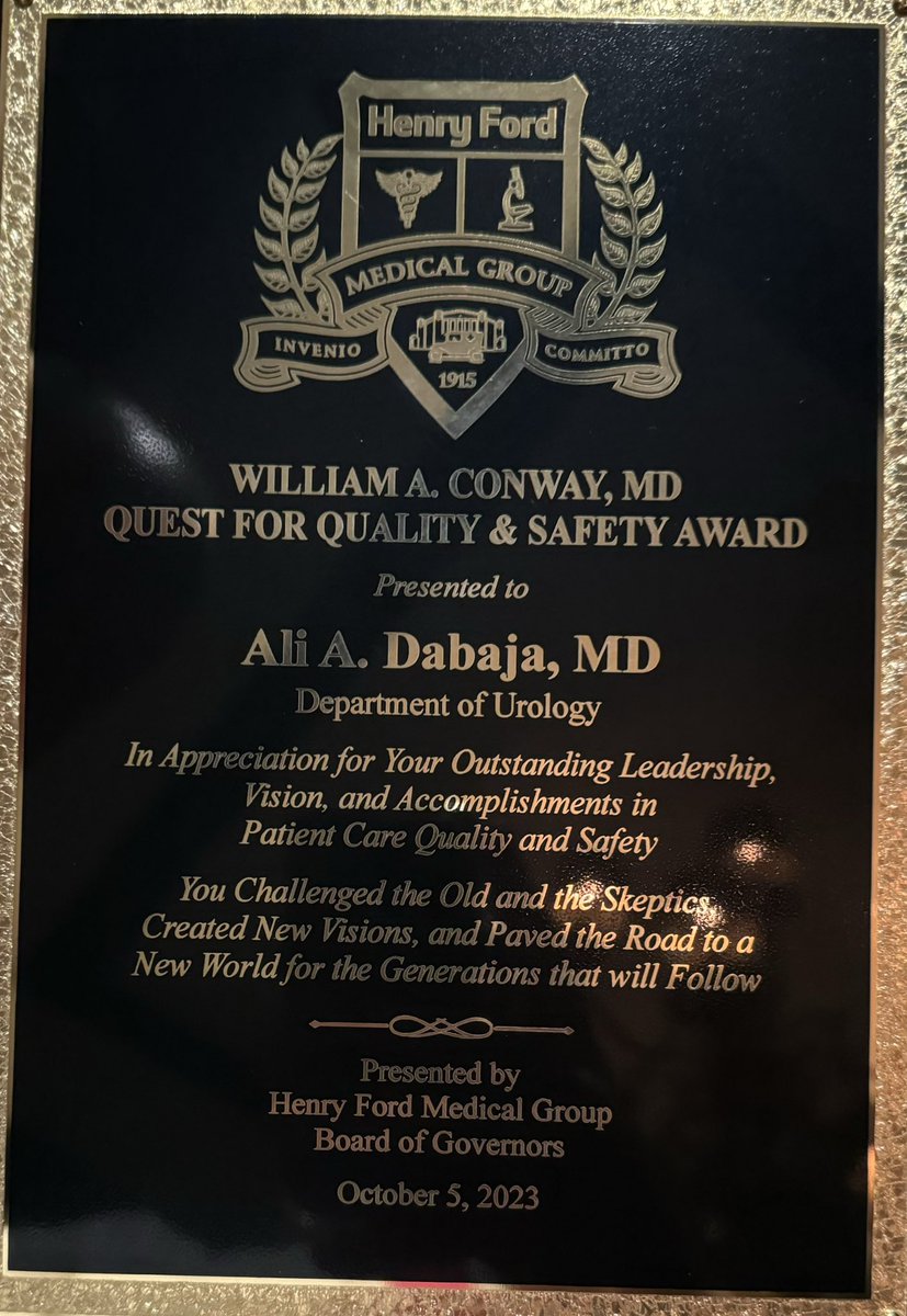 Huge congratulations to <a href="/AliDabajaMD/">Ali A Dabaja</a> on a well-deserved award for your dedication to patient safety and quality. Your hard work and commitment are truly inspiring! #patientsafety #qualitypatientcare #rolemodel <a href="/HenryFordHealth/">Henry Ford Health</a> <a href="/VattikutiUrol/">Vattikuti Urology Institute</a>