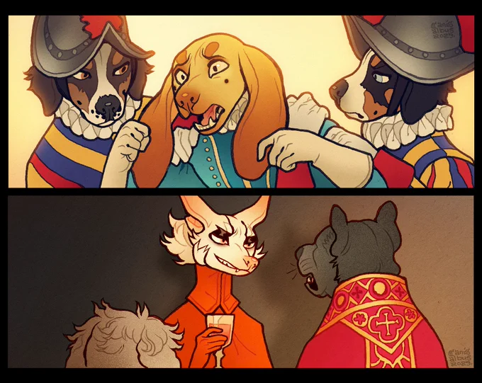 What if I told you @heinaven went and wrote an entire novella starring my 16th century dog couple? It's very canon-adjacent, well researched and thoughtfully put together, has inspired me a ton during these past months and I highly recommend it.