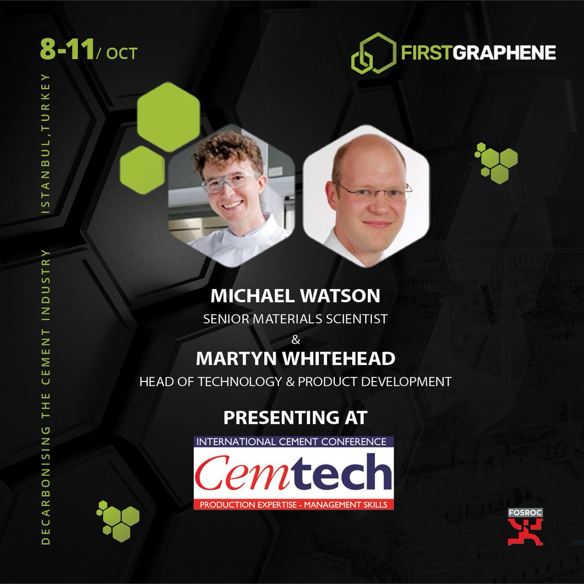 $FGR's UK-based Materials Researcher and Fosroc’s Head of Technology will jointly present at the CemTech Europe conference in Turkey tomorrow at 11.20 am. 

The team will provide insights into graphene-enhanced grinding aids, a key component to delivering green cement solutions.