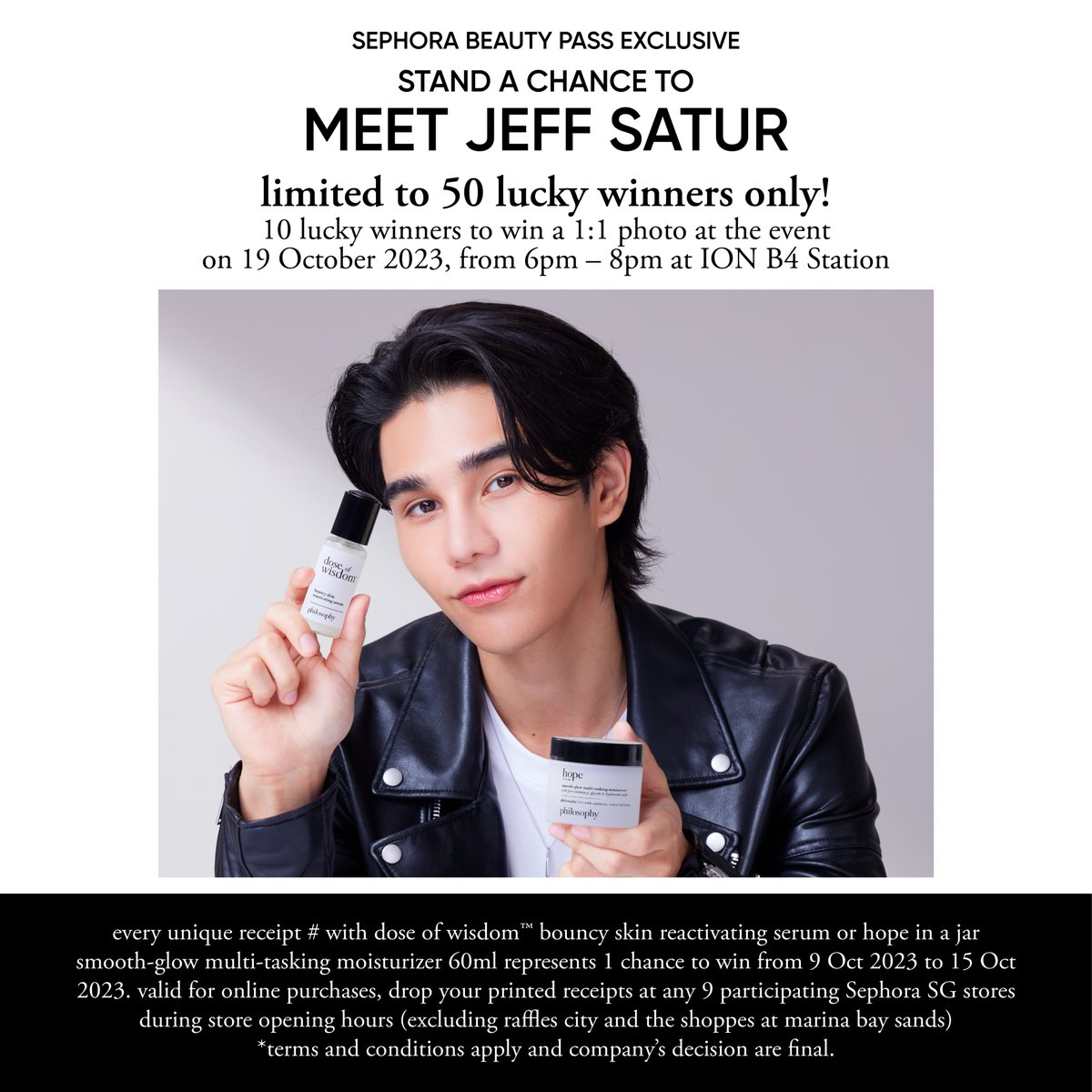 philosophysea's tweet photo. Singapore #Saturdayss! stand a chance to meet @JeffSatur, friend of philosophy at 𝙎𝙚𝙥𝙝𝙤𝙧𝙖 𝙓 𝙥𝙝𝙞𝙡𝙤𝙨𝙤𝙥𝙝𝙮 pop-up at ION Orchard B4 station on 19th Oct, 6-8 pm. ✨
Lucky 50 will win an entry to a philosophy closed-door media event and a fan meet-and-greet session https://t.co/YcEIUeYXmy