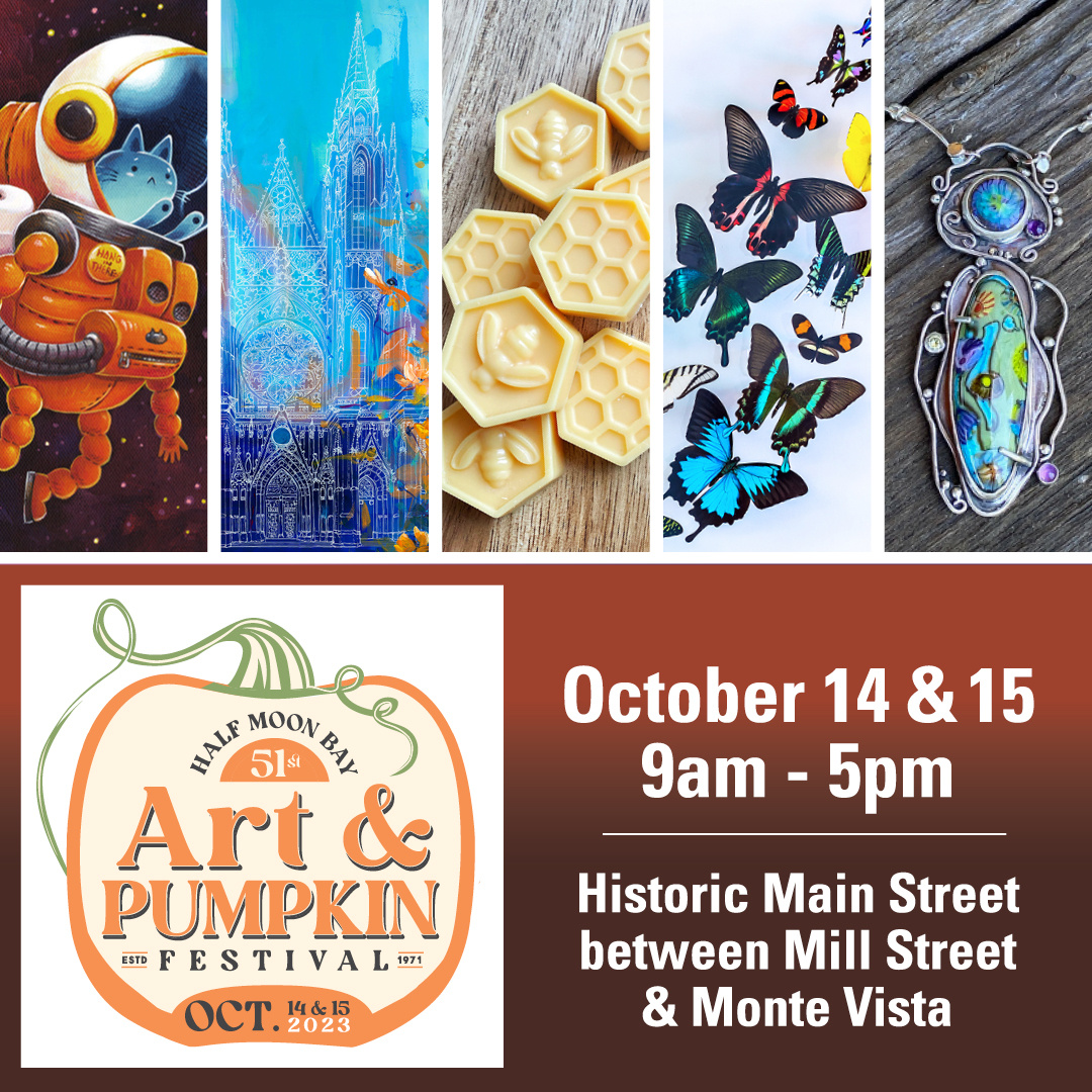 PacificFineArts's tweet photo. The world-famous Half Moon Bay Art &amp; Pumpkin Festival is the season’s signature event, drawing hordes of visitors to the “World Pumpkin Capital” for an epic festival on historic Main Street. This year’s festival will be held on Oct 14-15 from 9 a.m. to 5 p.m. Admission is free. https://t.co/z6hSQF0dZj