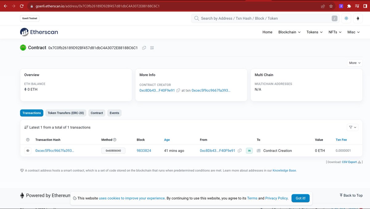 thatweb3guy1's tweet image. Day 7 of #30daysofweb3

- installed hardhat-ethers and hardhat-toolbox

- read  hardhat docs on migration from waffle to toolbox

- wrote the deployment script

- added hardhat configuration with goerli as test network

- deployed to 0x7C0fb26189D92Bf457d81dbC4A3072E88188C6C1