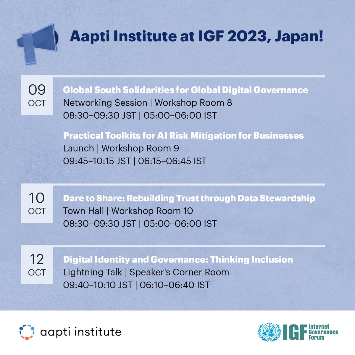 Catch Aapti's @KapoorAstha and @iissarayu hosting a series of fabulous sessions at the @intgovforum over the next few days #IGF2023