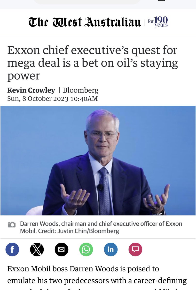 Exxon Mobil boss Darren Woods has decided he’s totally cool with destroying the biosphere to get his corporate bonuses. thewest.com.au/business/oil-g…