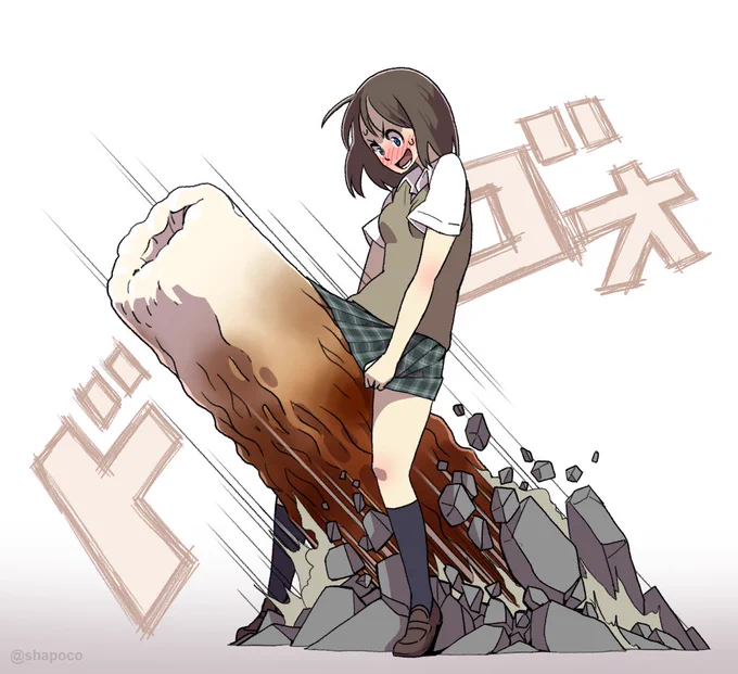 地面から突然ちくわが生えてきてパニックになりながらも反射的にスカートを押さえる女の子 2015/06/27 #shapoart 
