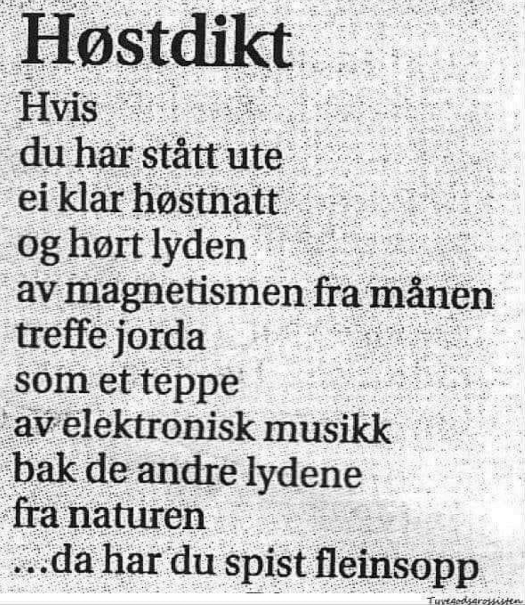 SpissFleinsopp's tweet image. Siden det er høst, og fleinsoppsesongen er godt i gang er det på tide å hente frem dette fantastiske diktet igjen.
#NarkoTwitter #fleinsopp #sopp