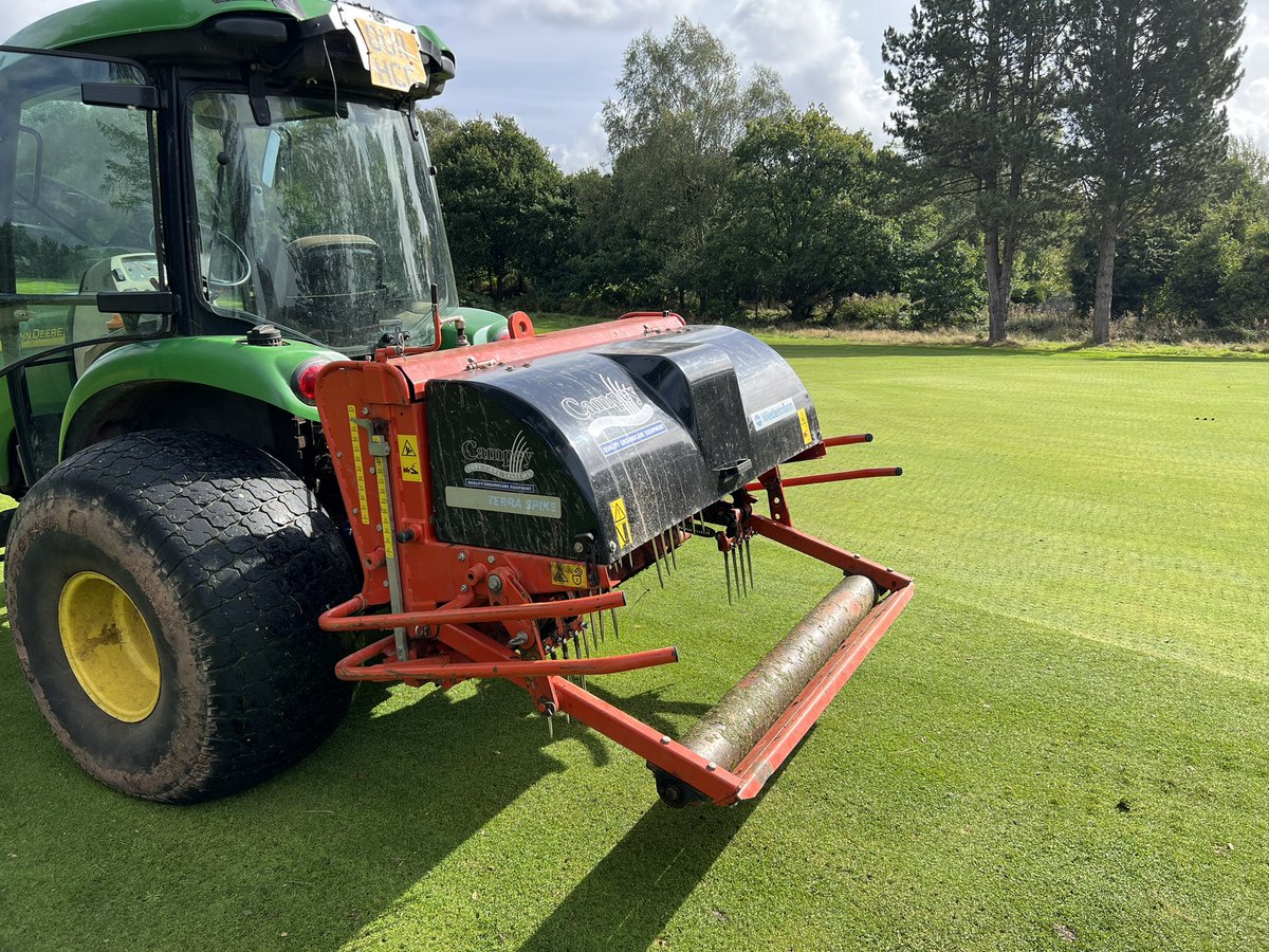 Busy week so far on the course. Aeration finished on front 9 greens and all top dressed. Drainage work getting in well. We also have contractors in today verti draining all fairways.@WaggyRob @PennGolfClub1