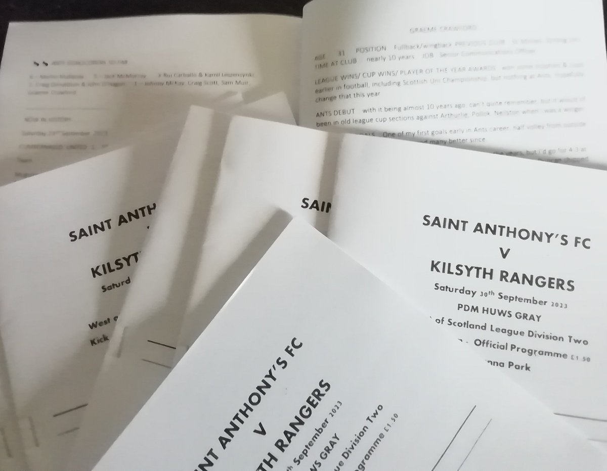 First St Anthony's programme of the season out on Saturday. No thrills, 1980's style non-league job, 8 pages, £1.50, plenty of reading, Graeme Crawford spotlight, squad rota &amp; update, Visitors page, Match report, Ants Scorers, future fixtures, team news, historical stuff etc etc.