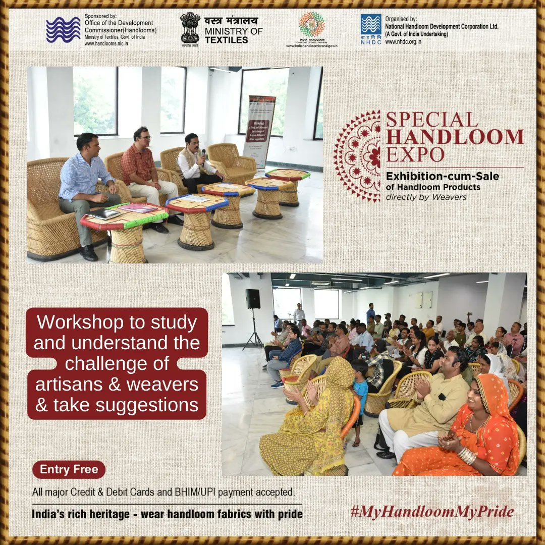 NHDC_Textiles's tweet photo. Glimpses of Workshop to study and understand the challenge of artisans & weavers & take suggestions organised by National Handloom Development Corporation LTD.
#ArtisansUnite #WeavingTradition #CraftingInnovation #HandloomMagic #NHDCWorkshop #workshop #HandloomArtistry https://t.co/c9sBQ9cQDo