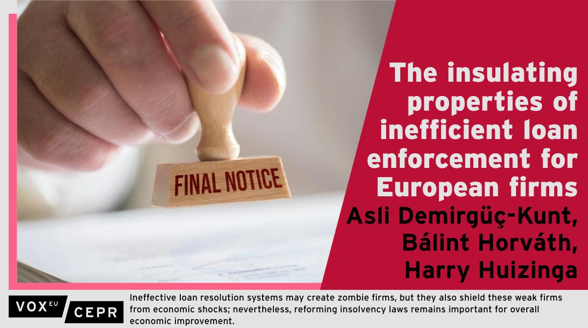 Ineffective loan resolution systems may create zombie firms, but they also shield these weak firms from economic shocks; nevertheless, reforming insolvency laws remains important. @ademirguckunt @CGDev, @horvathb1 @UArizonaEller, H Huizinga @TilburgU_TiSEM ow.ly/R8RE50PPAxg