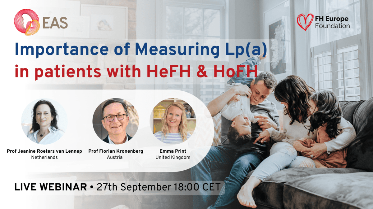 society_eas's tweet photo. We're picking up the pace! Our next FH webinar featuring Elevated Lipoprotein (a) Lp(a) and its pivotal role is just around the corner (today at 18:00 CET). Register here: https://t.co/L0kF1OwG3h #FHWeek #FindFH #FHAware #FHAware2023 @ProfKausikRay https://t.co/MHMmJmVQXl