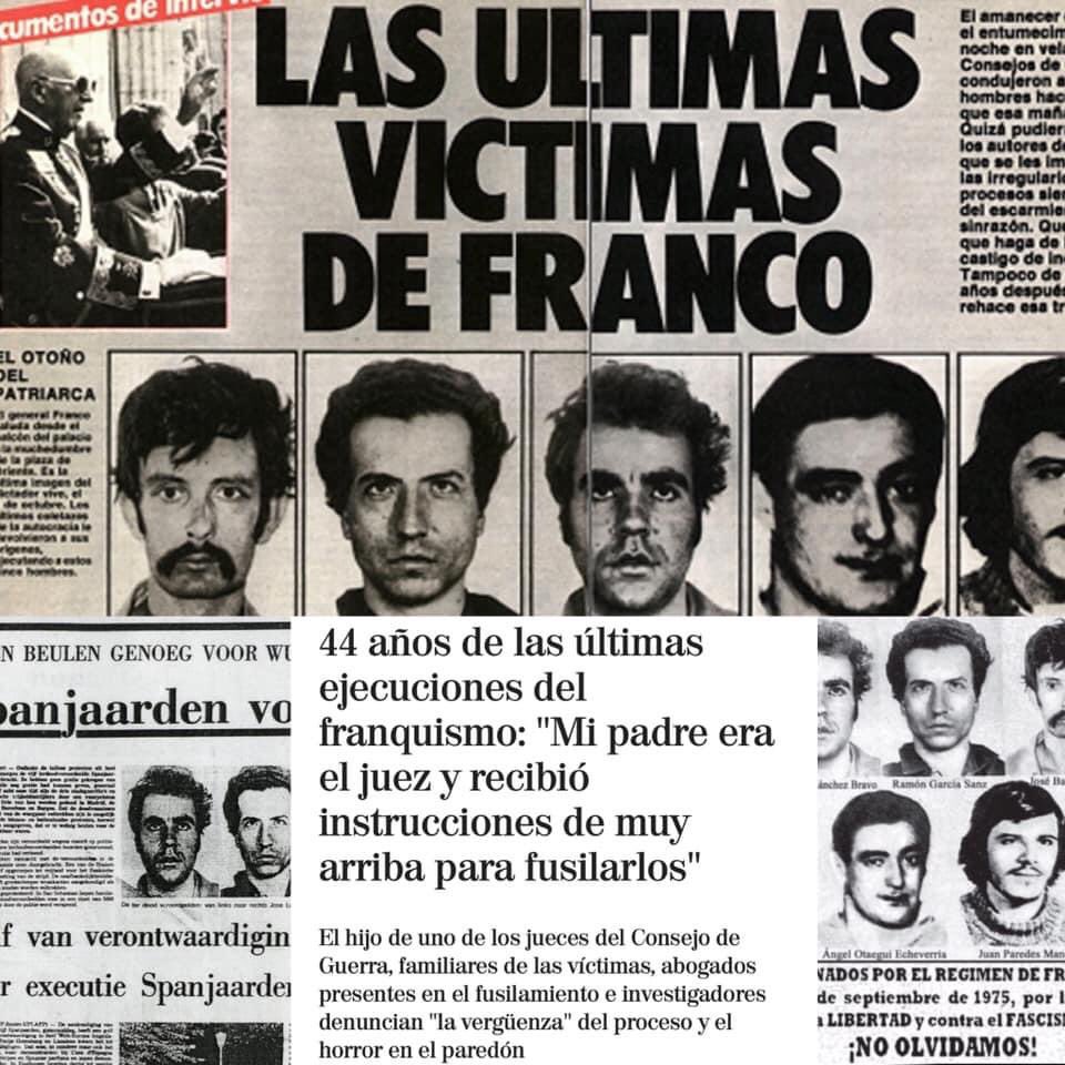 CulturaCcoo's tweet photo. "Mi padre era juez y recibió instrucciones 
de muy arriba para FUSILARLOS”  

✔️LAS ÚLTIMAS VÍCTIMAS DE FRANCO!!

✔️#TalDiaComoHoy #27Sep 

Una vergüenza d juicio a pesar dla propuesta internacional 

✔️NO AL OLVIDO 

#MemoriaHistorica 
#ComparteCultura 
#franquismo #NuncaMas https://t.co/hD8ej5S599