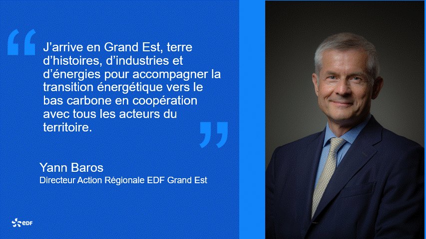 Yann Baros est le nouveau Directeur à l'Action Régionale  du Groupe EDF  en région Grand Est.

Découvrez son parcours ➡️ lc.cx/7EiWsd

<a href="/EDFCattenom/">EDF Cattenom</a> <a href="/EDFNogent/">EDF Nogent</a> <a href="/EDFChooz/">EDF Chooz</a> @EDF_HydroEst <a href="/EDFBlenod/">EDF Blénod</a> <a href="/EDFfessenheim/">EDF Fessenheim</a> @EDF_RE <a href="/dalkia/">Dalkia</a> <a href="/EDF_Solutions/">EDF Solutions</a> <a href="/regiongrandest/">Région Grand Est</a> <a href="/Prefet67/">Préfet de région Grand Est & du Bas-Rhin 🇫🇷🇪🇺</a>