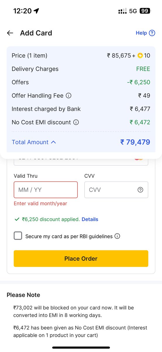 rohit_kishore's tweet photo. @Flipkart trying to but a hero scooter from you. Don’t understand why the discount amount cuts by half as soon as I put in my card number? https://t.co/f1MeEYg7IC