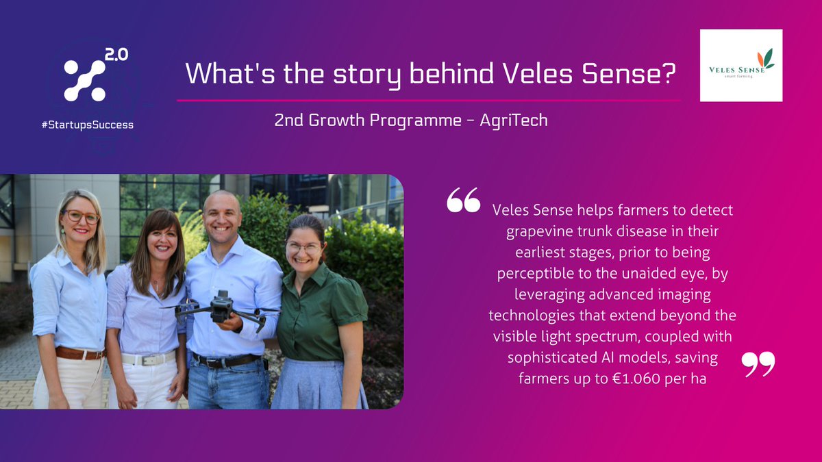 X2_0_EU's tweet photo. #StartupsSuccess 🎙 How can #AI help detect grapevine disease? #VelesSense has the solution: "By leveraging advanced imaging tech that extend beyond the visible light spectrum, coupled with sophisticated AI models".
+info👉https://t.co/7ryv9OOMXw
#DrivingDeeptechGrowth🚀 https://t.co/HXpRDeEHf4