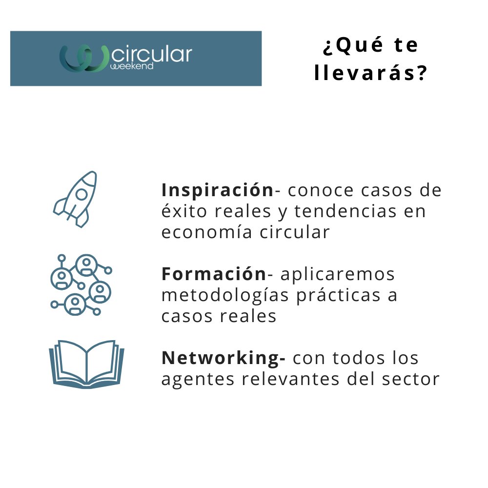envirooES's tweet image. ¿Qué te llevarás en #Circularweekend?

📍 Evento presencial en Impact Hub Piamonte
👩🏽‍💻 Programa de Aceleración Circular
🌍 Metodología Ecocanvas

Gracias a nuestros patrocinadores @MAPFRE_ES y @Bankinter  el evento es totalmente gratuito. ¡Apúntate! 👉🏽 eventbrite.es/e/registro-cir…