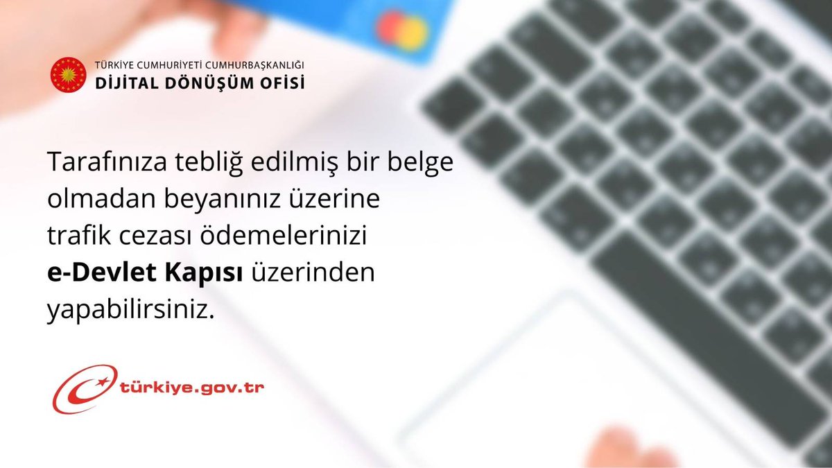 Tarafınıza tebliğ edilmiş bir belge olmadan beyanınız üzerine trafik cezası ödemelerinizi e-Devlet Kapısı üzerinden yapabilirsiniz.
👉<a href="/HMBakanligi/">T.C. Hazine ve Maliye Bakanlığı</a> <a href="/gibsosyalmedya/">Gelir İdaresi Başkanlığı</a> <a href="/dijital/">Dijital</a>  🔗ddo.link/beyanla-trafik…
#DijitalTR #edevlet
