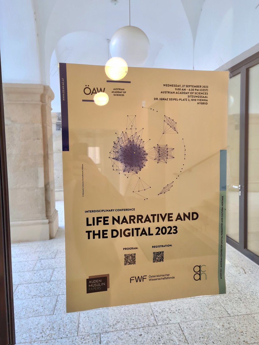 ChrWachter's tweet photo. On my way to the conference "Life Narrative and the Digital 2023"
#DigitalBio2023 @AMP_OeAW
@ACDH_OeAW @oeaw @FWF_at Looking forward to today's program & our roundtable discussion in the evening! https://t.co/OFlkmsLyQ2 #DH https://t.co/xMiYIND91W