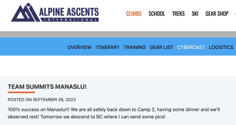 For #biotweeps looking to celebrate (instead of XBI gloom-and-doom), our man <a href="/ldtimmerman/">Luke Timmerman</a> has made it safely up and almost down another 8000m+ peak (Manaslu). Immensely proud of (and happy for) him. Go, Luke , go!