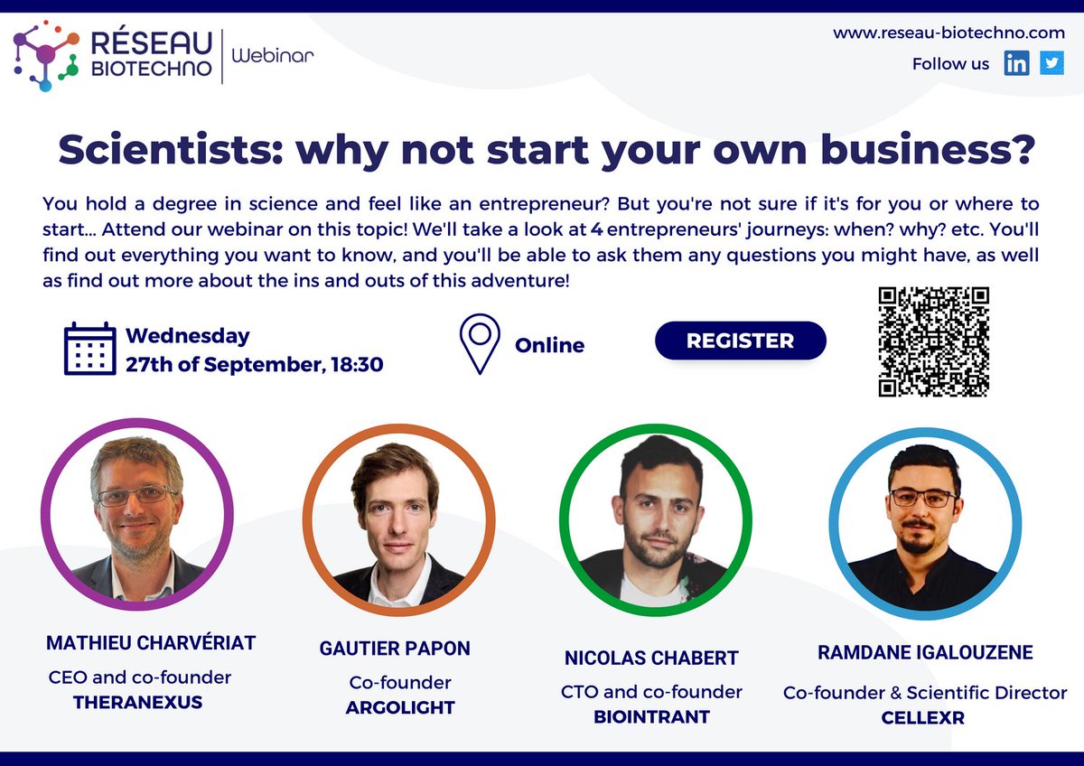 The webinar on entrepreneurship is today online from 6:30 to 8 p.m !! 

Meet the speakers this evening and ask all your questions about this area !

👉 Last chance to register : forms.gle/DHMq2fKq9YQ2Ay…