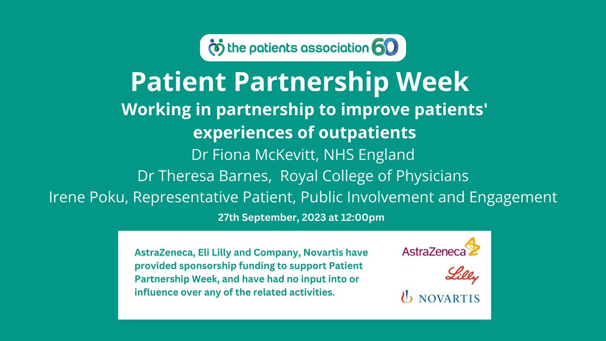 Patients Association (@patientsassoc) on Twitter photo 🏥If you've ever sat in outpatients and wondered if the system's optimal, come to our webinar to hear about our work with patients, <a href="/RCPhysicians/">Royal College of Physicians</a> & <a href="/NHSEngland/">NHS England</a> to shape the future of outpatient services. 🤝 #PatientPartnership #OutpatientCare
ow.ly/J16J50PPOB6 🏥If you've ever sat in outpatients and wondered if the system's optimal, come to our webinar to hear about our work with patients, <a href="/RCPhysicians/">Royal College of Physicians</a> & <a href="/NHSEngland/">NHS England</a> to shape the future of outpatient services. 🤝 #PatientPartnership #OutpatientCare
ow.ly/J16J50PPOB6