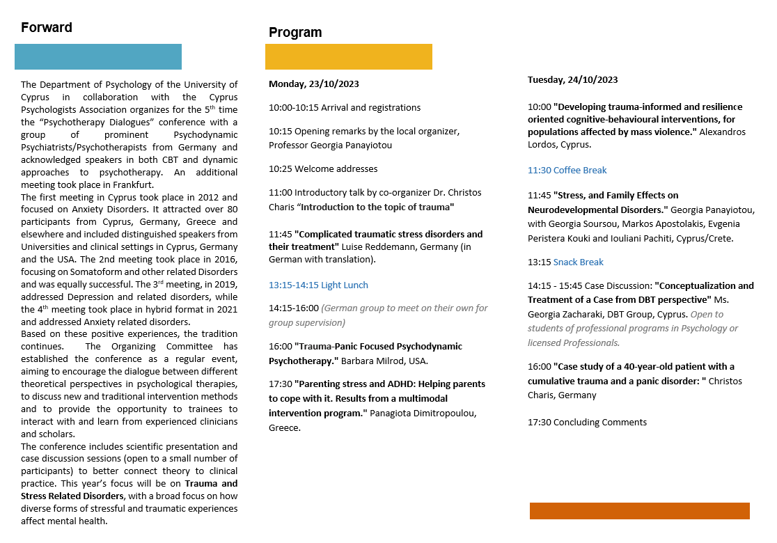 Save the date (23-24 October) and register on time for this year's Dialogues Conference at <a href="/UCYOfficial/">University of Cyprus</a> #psychology #mentalhealth #trauma