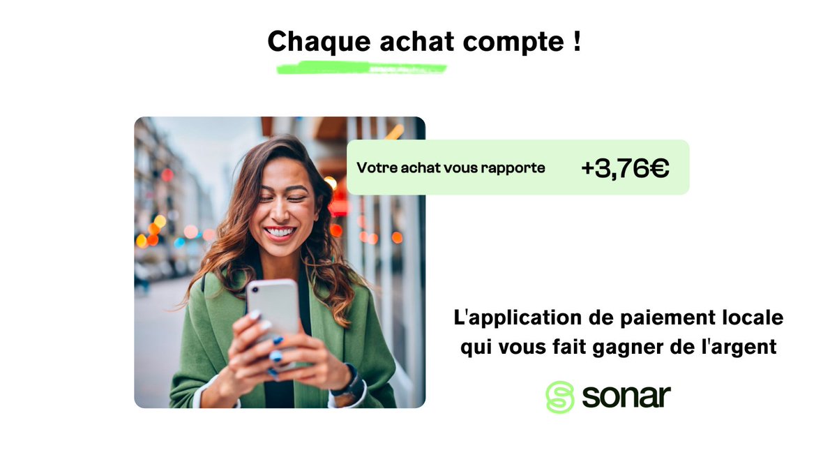 app_sonar's tweet photo. Chaque achat compte !
Avec SONAR, vous gagnez 5% en cashback sur vos achats,

Vous aidez les commerçants locaux à grandir
https://t.co/Pmv9uzjICj

💼🌱 #SONAR #StartupLocale #InnovationLocale #Entrepreneuriat #fintech #economielocale #bonsplans #sonarapp #cashback https://t.co/rEF9aApZs3