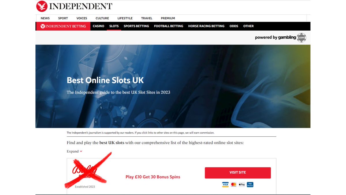 The @independent's "guide to the best UK slots" is a random list of 40+ online casinos offering incentives to lure you in.

As a charity supporting families bereaved by gambling suicide, we're asking: 

Is this responsible journalism? 

<a href="/Geordie_Greig/">Geordie Greig</a> <a href="/domjoly/">Dom Joly</a> <a href="/The_Real_JSP/">Janet Street-Porter</a> ?