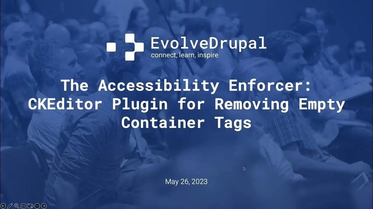 reisquarteu's tweet image. #EvolveDrupal #Montreal - The #Accessibility Enforcer - #CKEditor #plugin for removing empty container tags: youtu.be/xvJmqOdR-bk #Drupal #tutorial