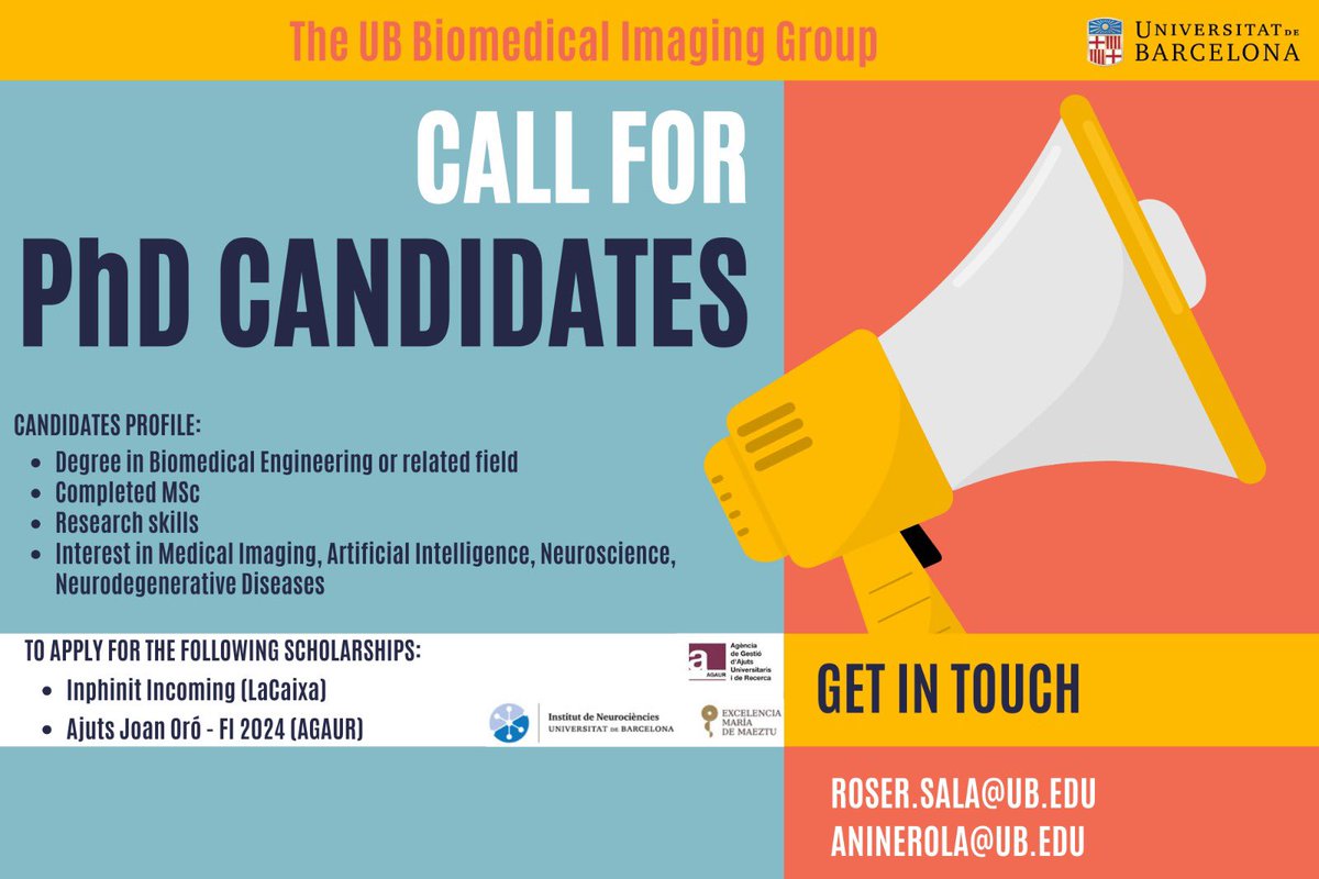 🚨 Seeking candidates to apply for PhD scholarships at the UB Biomedical Imaging group! 💫
If you are interested, contact us 👋