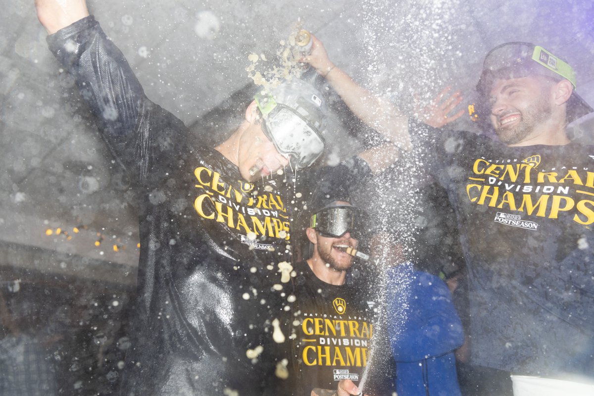 MLB's tweet photo. Crew love from October’s very own. #CLINCHED https://t.co/W07gpQ9vF3