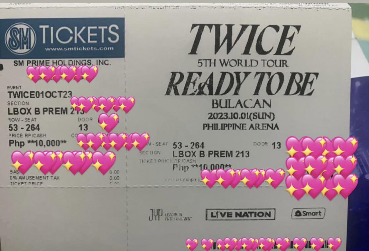 mattchingu's tweet photo. wts lfb  
TWICE WORLD TOUR 
READY TO BE  BULACAN DAY 2
OCTOBER 1  
9,000 (original price: 10,000)  

(1) LBB PREM   
SECTION 213 ROW 53, SEAT 264  

meetup around UST, SM North EDSA 
mod: lalamove/grab https://t.co/ZRTrtc2B4q