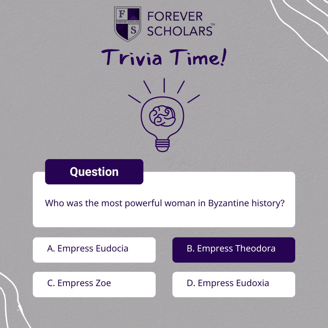 ForeverScholars's tweet image. #Trivia #TriviaTuesdayAnswer

Theodora was a Byzantine empress and wife of emperor Justinian. She was from humble origins and became empress when her husband became emperor in 527 and was one of his chief advisers.