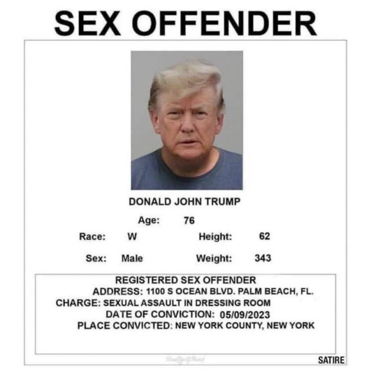 Mar-a-Lago EVERYONE KNOWS that having a convicted sex offender living as a permanent resident on a property will SIGNIFICANTLY drive that property's value down!