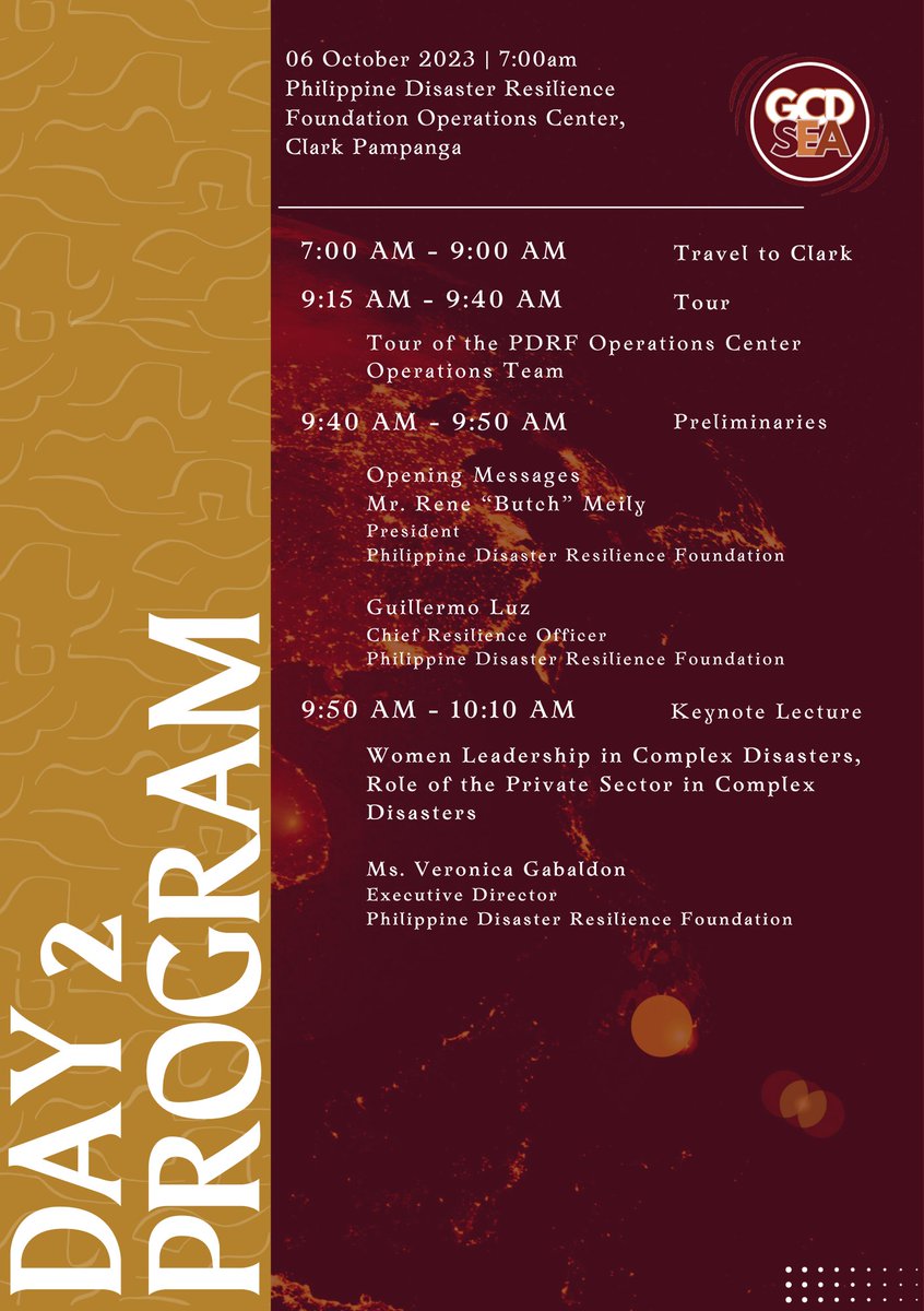 gcdsea_2023's tweet photo. With a keynote lecture on gender inclusiveness in humanitarian action and discussions on the role of private sector in disaster response, participants will oriented on how disaster governance is a multi-sectoral engagement. 

#GoverningComplexDisasters #SEAsiaSeminar2023 https://t.co/wE4ThPnXlN