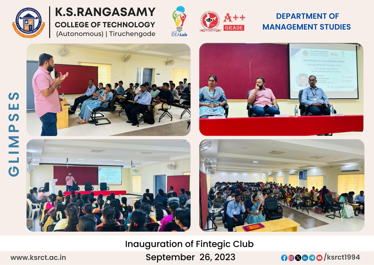 Glimpses of Fintegic club (Finance club) Inauguration at Department of Management Studies, K.S.Rangasamy College of Technology on 26.09.2023 at Biotech seminar hall.