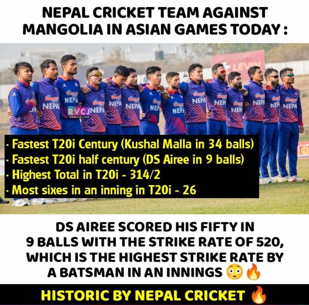 DeepCha45038573's tweet photo. #NepalCricket Create a History Waiting For Indian Match Against #Mangolia 
#KushalMalla #DsAiree #DipendraSinghAiree #NEPvsMAN #AsianGames2023 9 Ball Fifty 6 6 6 6 6 6 2 6 6 https://t.co/0Cd1IXb0c4