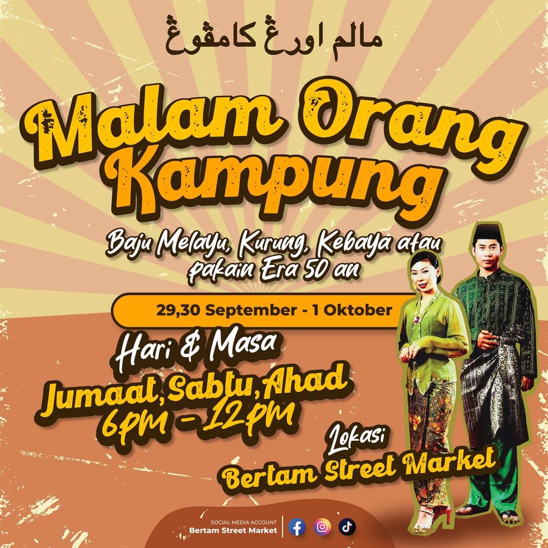 KitaPalaBataih's tweet photo. "Jom Ke Malam Orang Kampung  Di Bertam Street Market, Sunshine Bertam"

Malam hujung minggu ni boleh berkumpul dengan kawan dan keluarga untuk bersantai.

Lokasi: Perkarangan Sunshine Bertam, Kepala Batas.

Masa: 6 Pm - 12 Am (Setiap Jumaat, Sabtu &amp; Ahad) https://t.co/aVPVgo7FfC