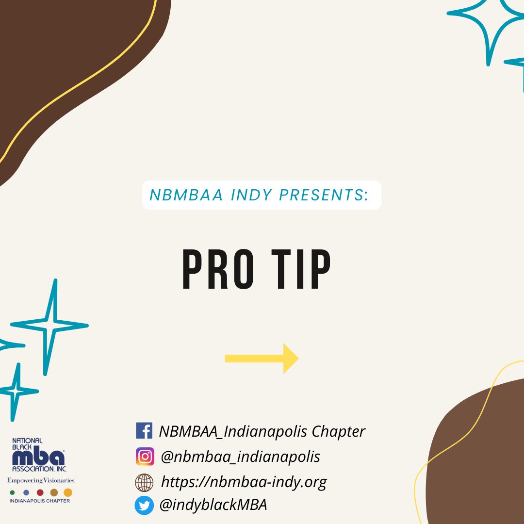 indyblackmba's tweet photo. 🔥 Get ready to level up your business game with some incredible pro tips from the National Black MBA Association, Indy chapter! 💡
#NBMBAA #IndyChapter #ProTips #CareerGrowth #SuccessStrategies #ProfessionalDevelopment #Network https://t.co/jmZkqN0W7T
