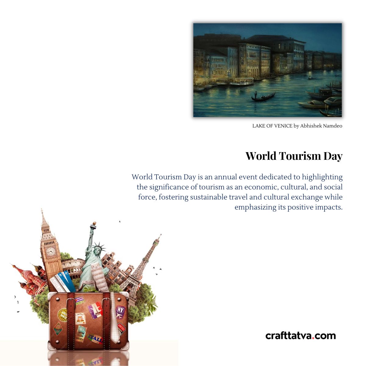 CraftTatva's tweet photo. "Exploring cultures, one destination at a time. Happy World Tourism Day! 🌍✈️ #WorldTourismDay2023" https://t.co/Hm3ISDpecN