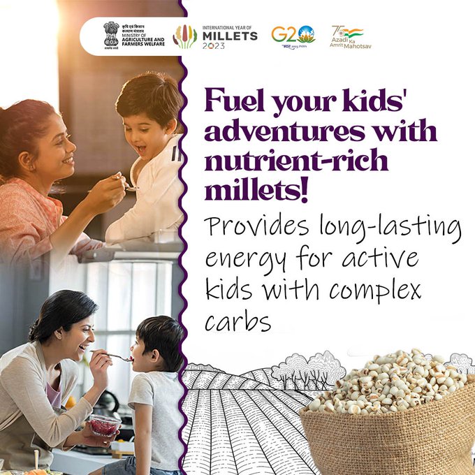 Clwrailindia's tweet photo. Fuel your kids' adventures with nutrient-rich millets! #IYM2023 #YearofMillets #millets #crops #plantation #MilletsFactCheck #growth #green #greenery #nutrition #farm https://t.co/4MOxjM5Wxw