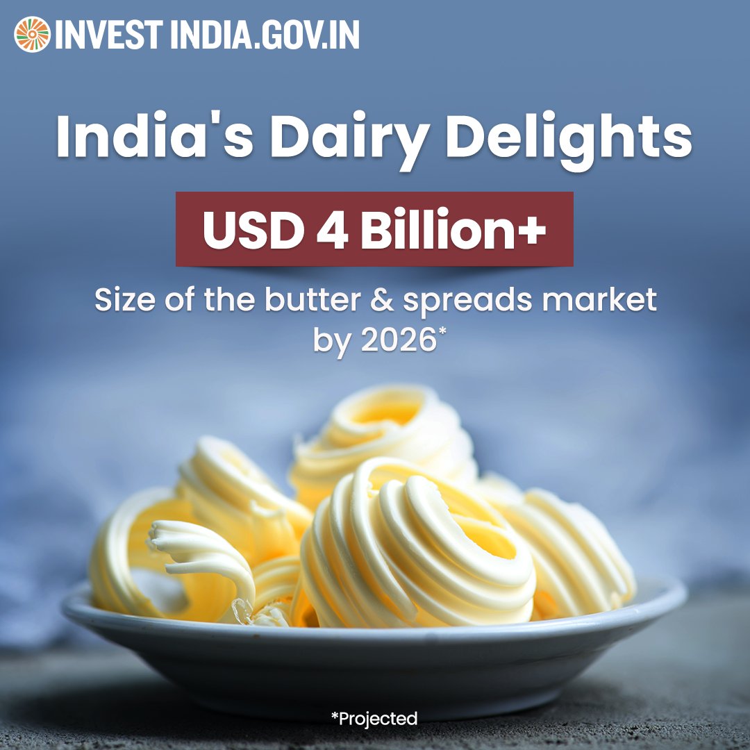 InvestIndiaUSA's tweet photo. The major export destinations of #NewIndia‘s butter & spreads are UAE, USA, Saudi Arabia, Singapore & Australia.
Learn more here: https://t.co/t1fuSy3ALa
#InvestInIndia #DairyExport @IndianEmbassyUS @USAndIndia @SandhuTaranjitS @USCSIndia @AmchamIndia @USISPForum @USChamber https://t.co/RjfFSmCw7G