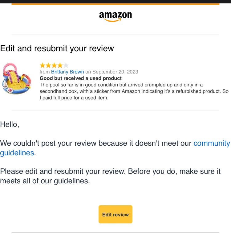 teamwocket's tweet photo. @amazon so I can’t post an honest review of the used item you sold me as new?

Nothing about refurbished was mentioned when buying this product. Then customer service says “well items from the warehouses are already at a marked down rate so no discount”. https://t.co/FGLn6coZqH