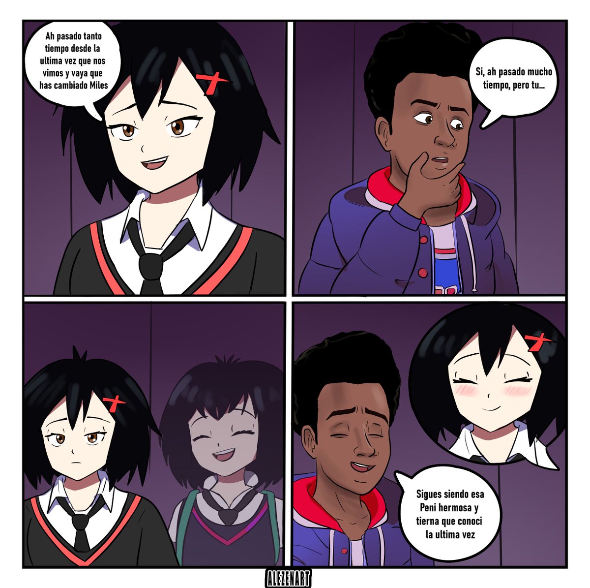 Alezenartx21's tweet image. Nueva comision anonima de Miles y Peni arte referenta a Alexico Roadagain #spidermanacrossthespiderverse #milesmorales #pennyparker #milesxpenny #fanart #comission #ship #fanart #comission #comic #comicfanart #comicmilesxpenny