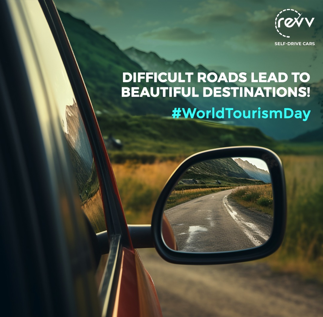 Celebrate this World Tourism Day by taking a long trip with your loved ones.
. 
. 
. 
#RentalCars #Rent #Revv #cars #monsoontrip #monsoon #monsoonseason